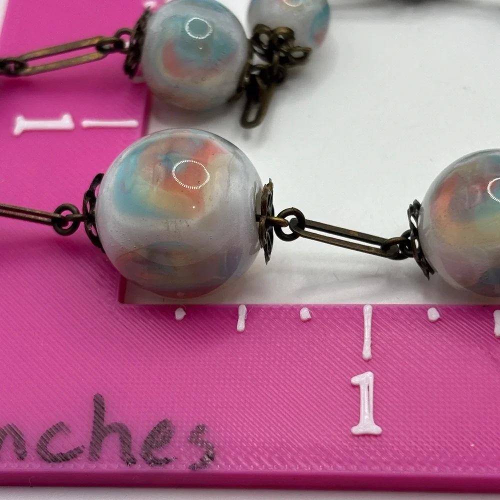 Vintage Iridescent Pastel Swirl Marbled Glass Bead Necklace Chain 17.5 Graduated